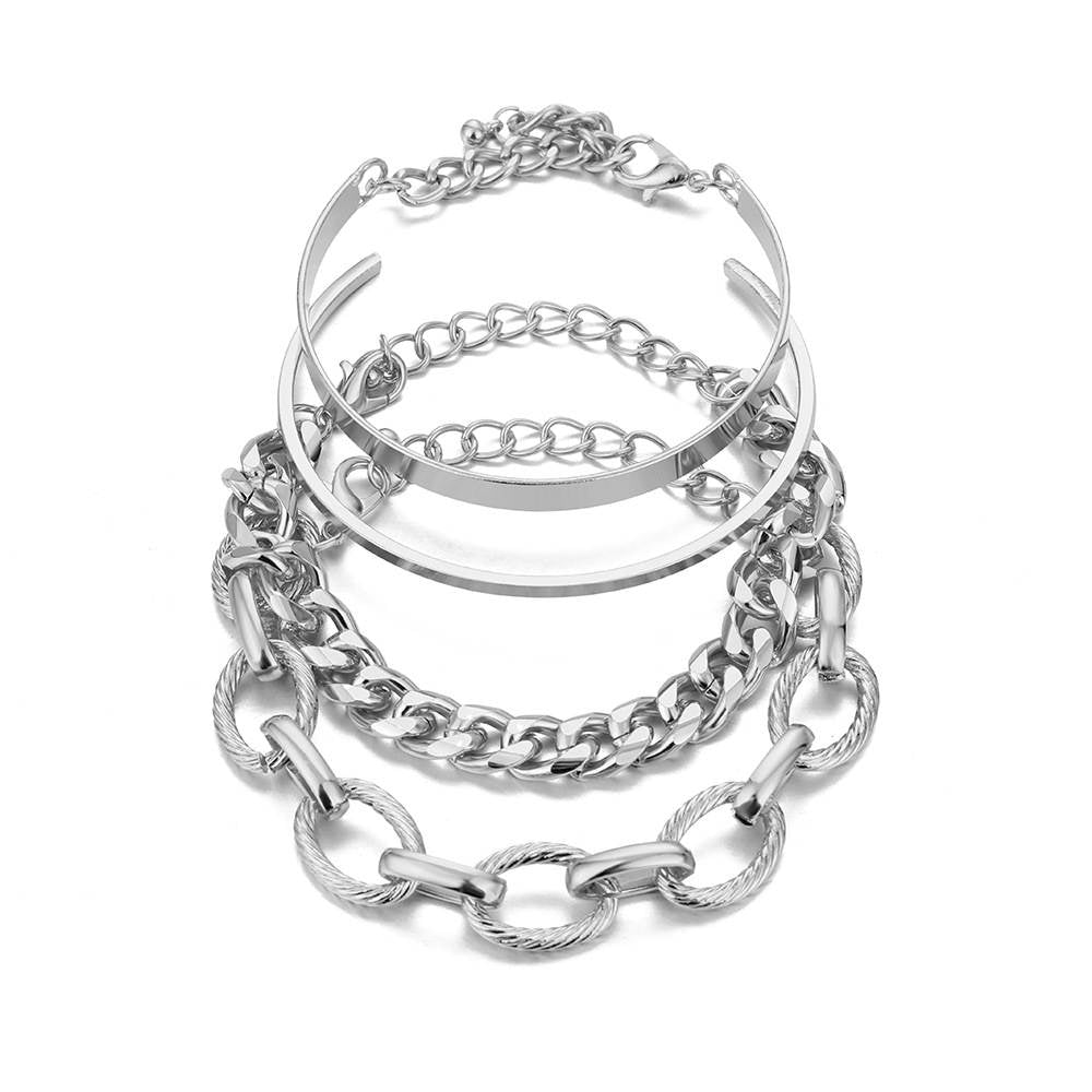 Barbara Set of 4 Chain Link Open Cuff Stack Bracelets