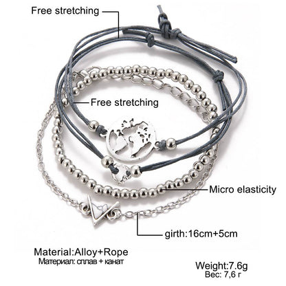 Chloe Set of 4 Rope Bead Chain Stretch Bracelets