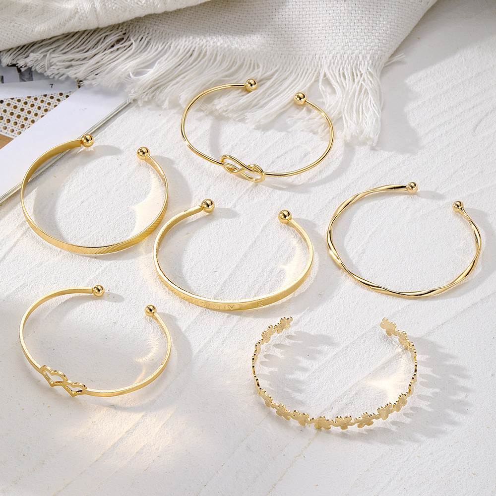 Larissa Set of 6 Gold Plate Open Cuff Stack Bracelets Wholesale Jewelry