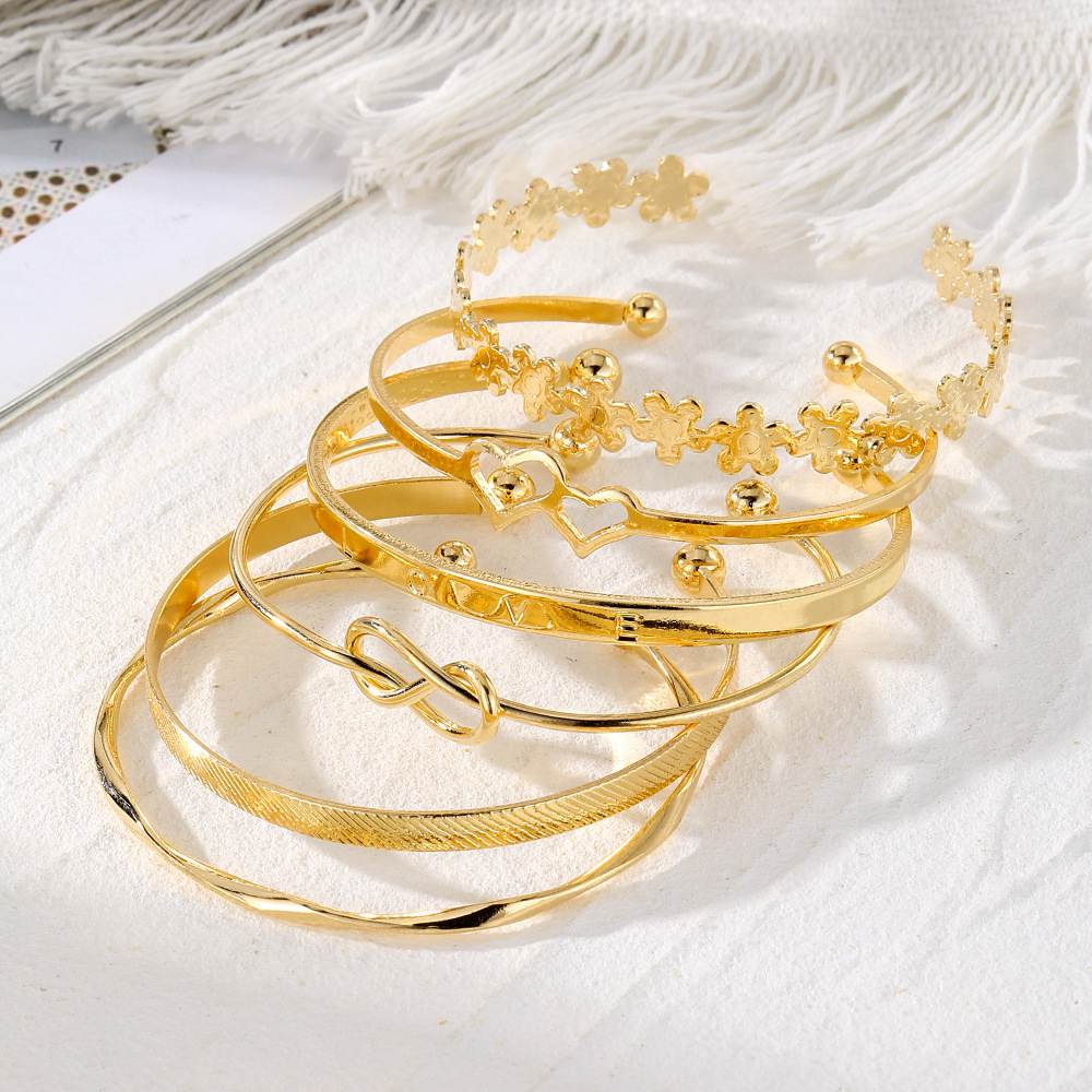 Larissa Set of 6 Gold Plate Open Cuff Stack Bracelets Wholesale Jewelry
