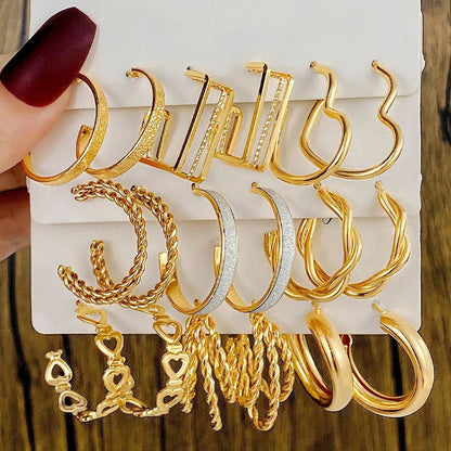 Set of 3 Sandra Gold Plate Post Back Hoop Earrings Whoelesale Jewelry