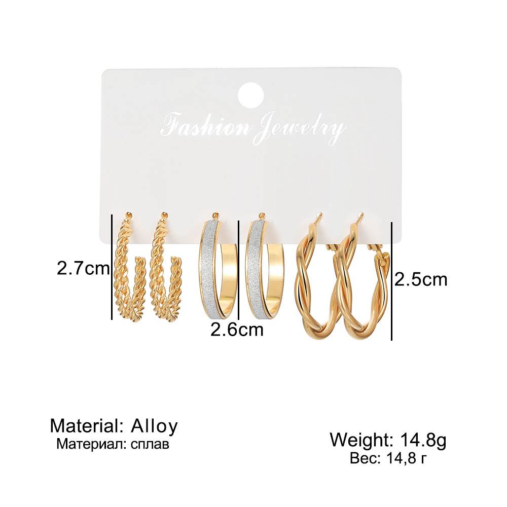 Set of 3 Sandra Gold Plate Post Back Hoop Earrings Whoelesale Jewelry