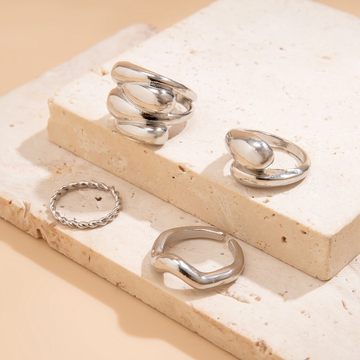 Set of 4 Wrap Wavy Stackable Rings